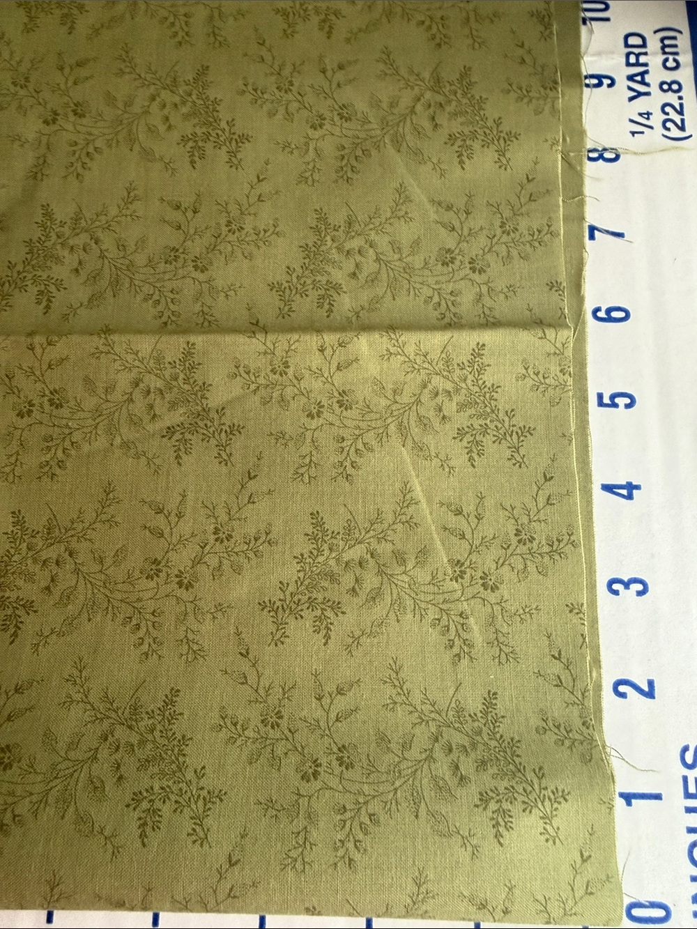3 Yds Sage Green Tonal Floral Cotton Fabric 18” Wide Botanical Quilting - Picture 4 of 12